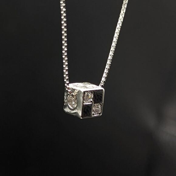 Geometric Square Cube Pendant Necklace Minimalist Design Sterling Silver 925 NWT - Picture 6 of 13